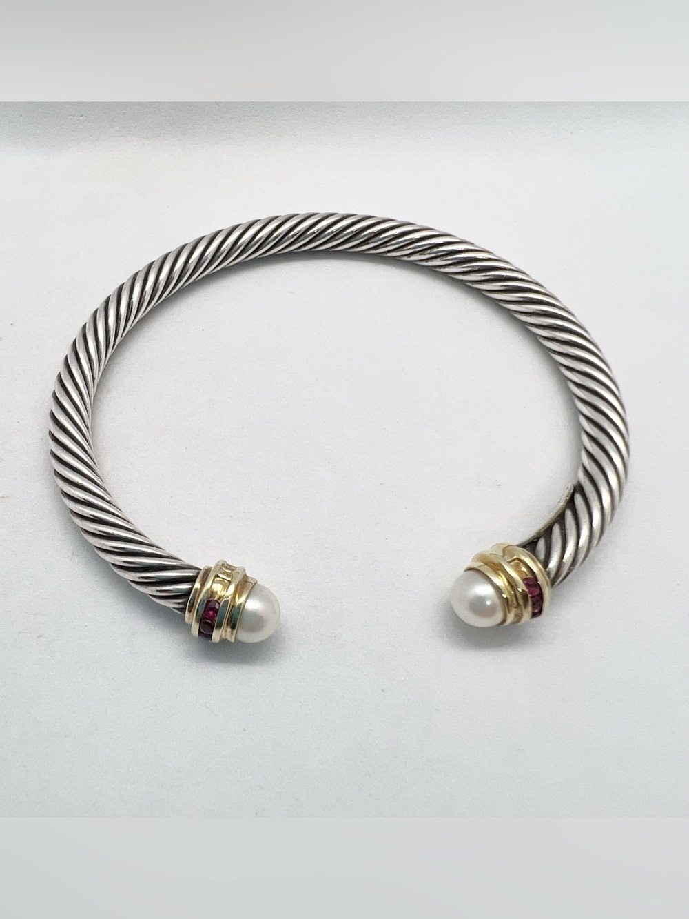 David Yurman 5mm Pearl Bracelet With Ruby And Gold - Picture 10 of 11